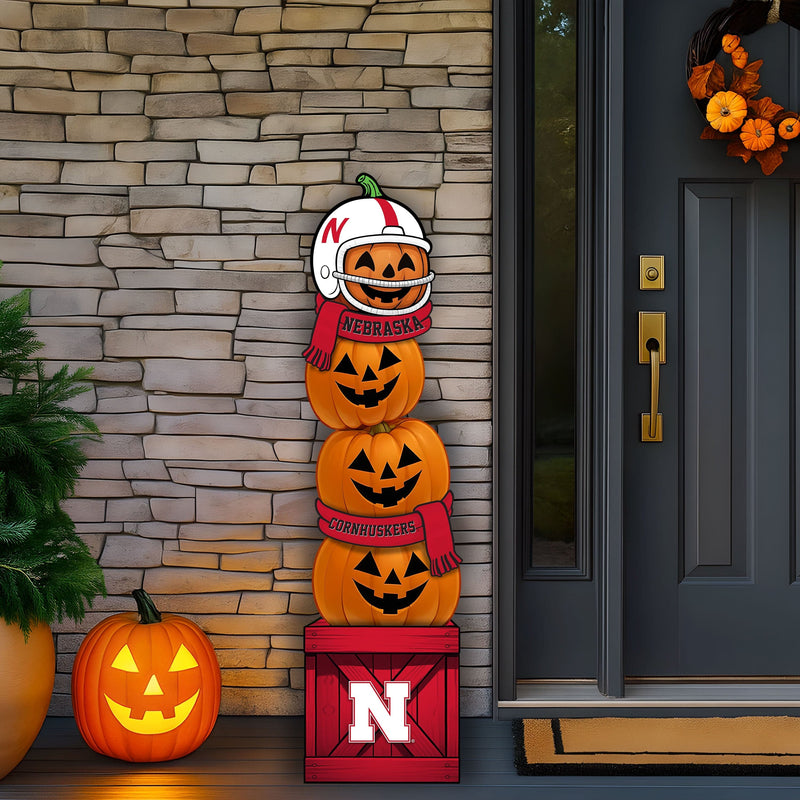 Load image into Gallery viewer, Fan Creations 46 inch NCAA University of Nebraska Stacked Pumpkin Leaner - Scarf
