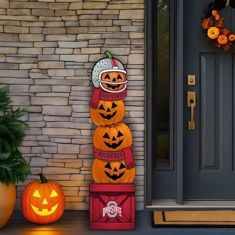 Load image into Gallery viewer, Fan Creations 46 inch NCAA Ohio State University Stacked Pumpkin Leaner - Scarf
