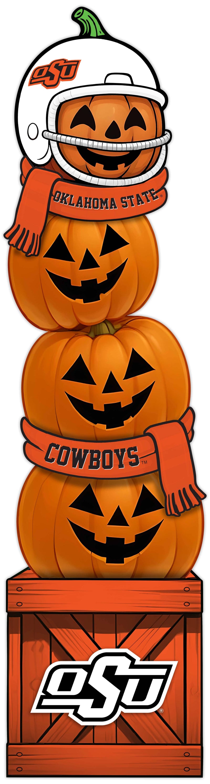 Load image into Gallery viewer, Fan Creations 46 inch NCAA Oklahoma State University Stacked Pumpkin Leaner - Scarf
