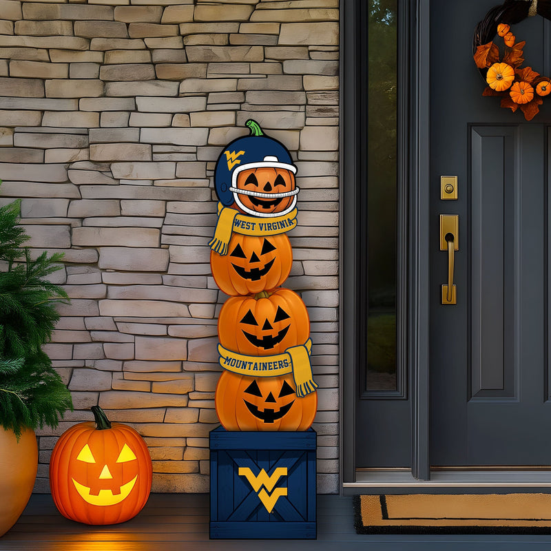 Load image into Gallery viewer, Fan Creations 46 inch NCAA West Virginia University Stacked Pumpkin Leaner - Scarf
