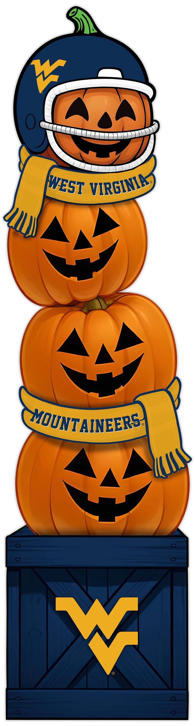 Load image into Gallery viewer, Fan Creations 46 inch NCAA West Virginia University Stacked Pumpkin Leaner - Scarf
