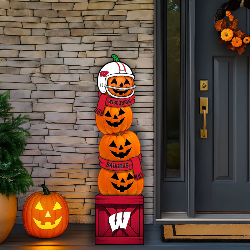Load image into Gallery viewer, Fan Creations 46 inch NCAA University of Wisconsin Stacked Pumpkin Leaner - Scarf
