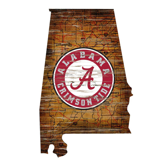 Fan Creations 24" Sign Alabama Distressed State With Logo Sign