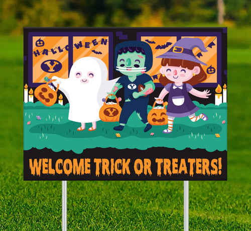 Fan Creations Yard sign BYU Welcome Trick or Treaters Yard Sign