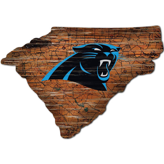 Fan Creations 24" Sign Carolina Panthers Distressed State With Logo Sign