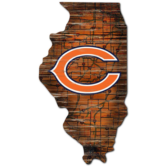 Fan Creations 24" Sign Chicago Bears Distressed State With Logo Sign