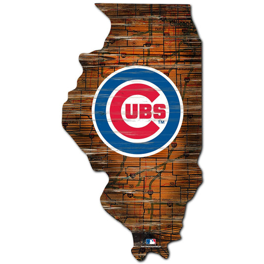 Fan Creations 24" Sign Chicago Cubs Distressed State With Logo Sign