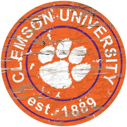 Fan Creations 24" Wall Art Clemson Distressed 24" Round Sign