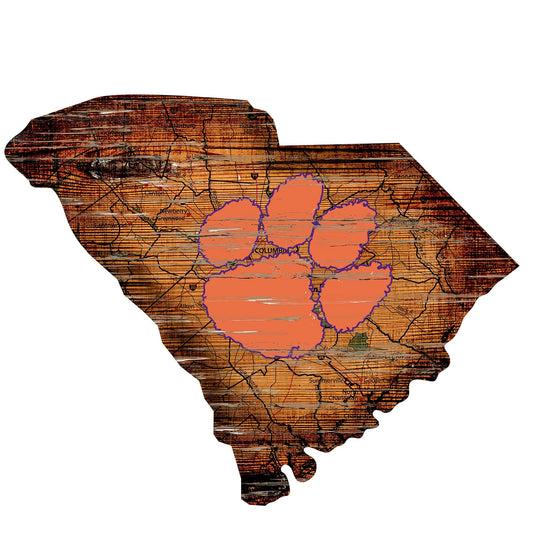 Fan Creations 24" Sign Clemson Distressed State With Logo Sign
