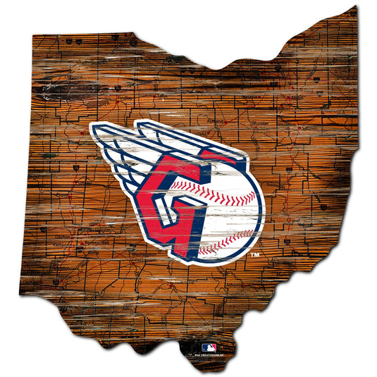 Fan Creations 24" Sign Cleveland Guardians Distressed State With Logo Sign
