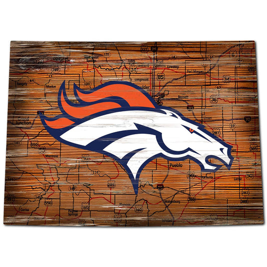 Fan Creations 24" Sign Denver Broncos Distressed State With Logo Sign