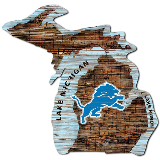 Fan Creations 24" Sign Detroit Lions Distressed State With Logo Sign