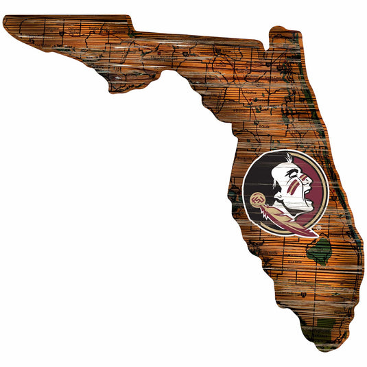 Fan Creations 24" Sign Florida State Distressed State With Logo Sign