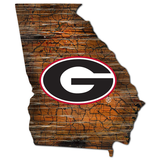 Fan Creations 24" Sign Georgia Distressed State With Logo Sign