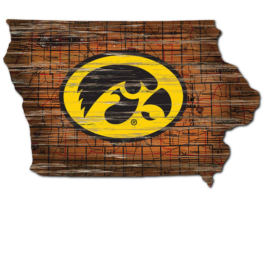 Fan Creations 24" Sign Iowa Distressed State With Logo Sign