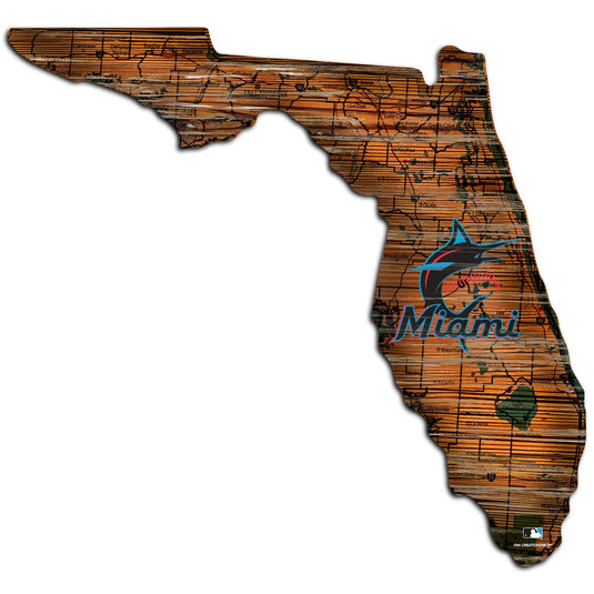 Fan Creations 24" Sign Miami Marlins Distressed State With Logo Sign