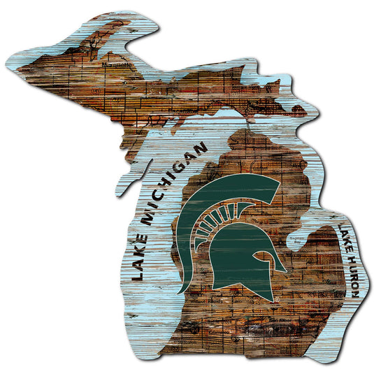Fan Creations 24" Sign Michigan State Distressed State With Logo Sign