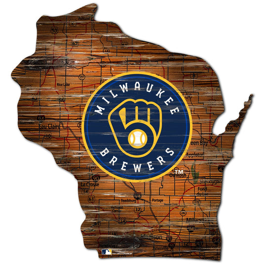 Fan Creations 24" Sign Milwaukee Brewers Distressed State With Logo Sign
