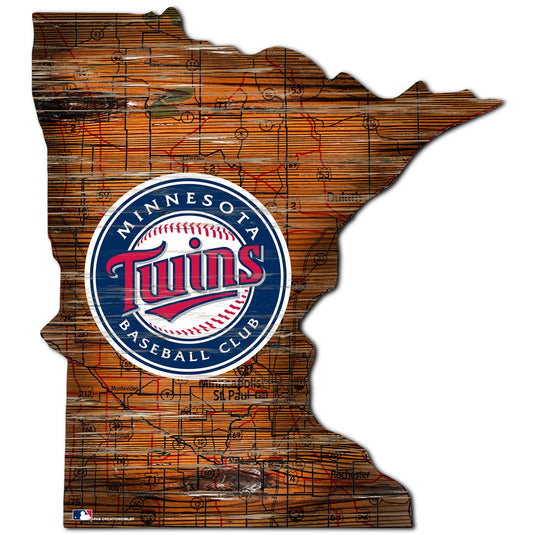 Fan Creations 24" Sign Minnesota Twins Distressed State With Logo Sign