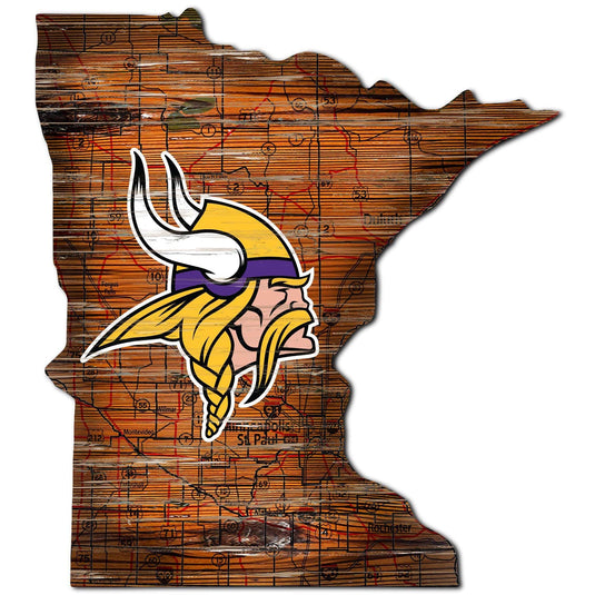 Fan Creations 24" Sign Minnesota Vikings Distressed State With Logo Sign