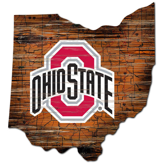 Fan Creations 24" Sign Ohio State Distressed State With Logo Sign