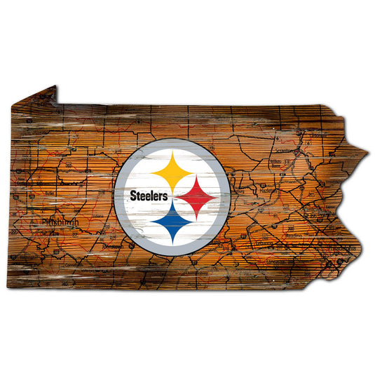 Fan Creations 24" Sign Pittsburgh Steelers Distressed State With Logo Sign