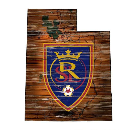 Fan Creations 24" Sign Real Salt Lake Distressed State With Logo Sign