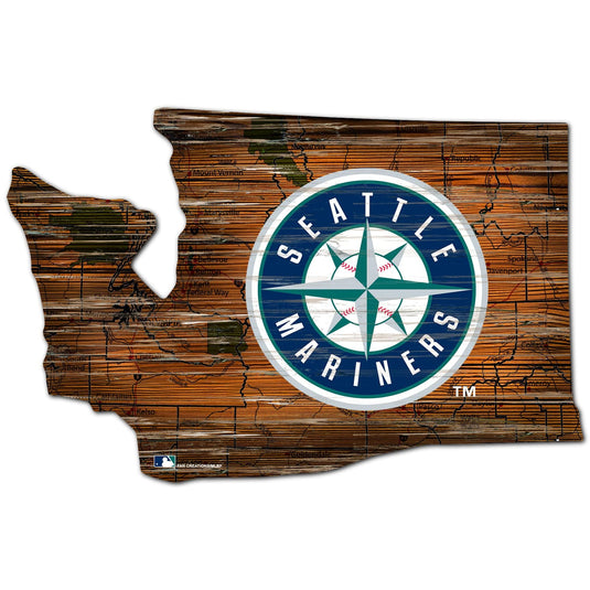 Fan Creations 24" Sign Seattle Mariners Distressed State With Logo Sign