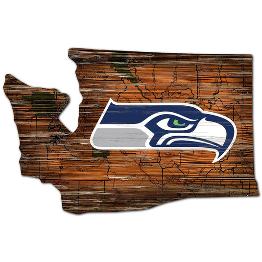 Fan Creations 24" Sign Seattle Seahawks Distressed State With Logo Sign