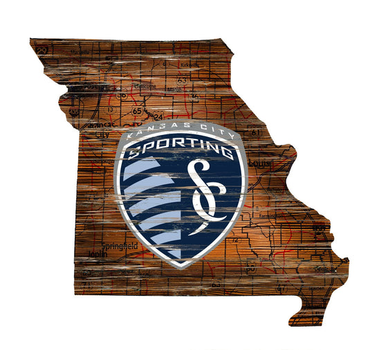 Fan Creations 24" Sign Sporting Kansas City Distressed State With Logo Sign
