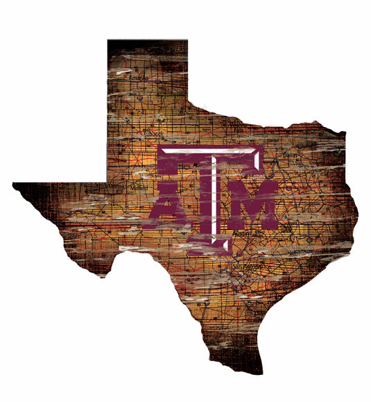 Fan Creations 24" Sign Texas A&M Distressed State With Logo Sign