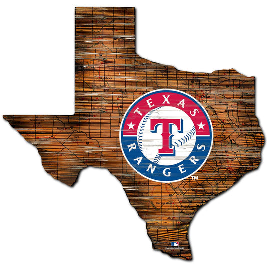 Fan Creations 24" Sign Texas Rangers Distressed State With Logo Sign