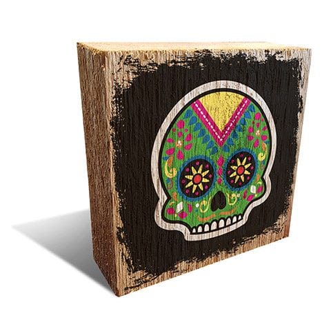 Load image into Gallery viewer, Fan Creations Pet Block Green Sugar Skull 6x6 Block
