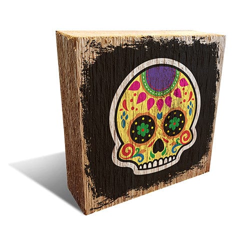 Load image into Gallery viewer, Fan Creations Pet Block Yellow Sugar Skull 6x6 Block
