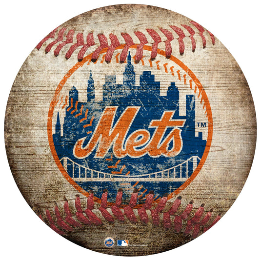 Fan Creations Wall Decor New York Mets 12in  Baseball Shaped Sign