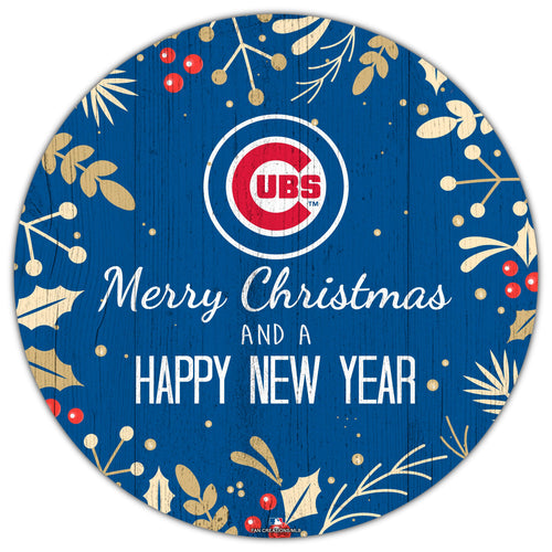 Fan Creations Holiday Home Decor Chicago Cubs Merry Christmas & Happy New Years 12in Circle