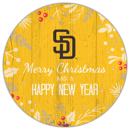 Fan Creations Holiday Home Decor San Diego Padres Merry Christmas & Happy New Years 12in Circle