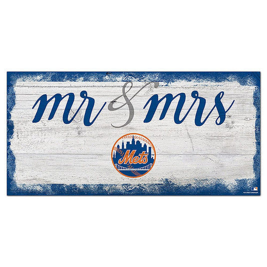 Fan Creations 6x12 Horizontal New York Mets Script Mr & Mrs 6x12 Sign