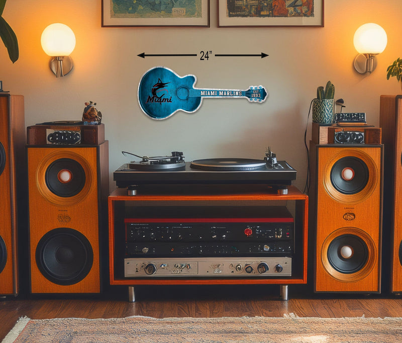 Load image into Gallery viewer, Fan Creations 24in Guitar MLB Miami Marlins team wall art sign
