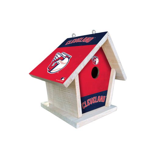 Fan Creations MLB Cleveland Guardians-Themed Birdhouse – White Mahogany with Bright UV Printed Team Colors