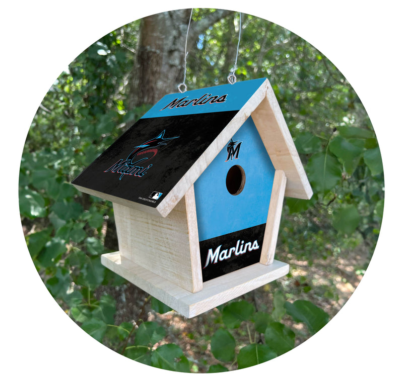Load image into Gallery viewer, Fan Creations MLB Miami Marlins-Themed Birdhouse – White Mahogany with Bright UV Printed Team Colors
