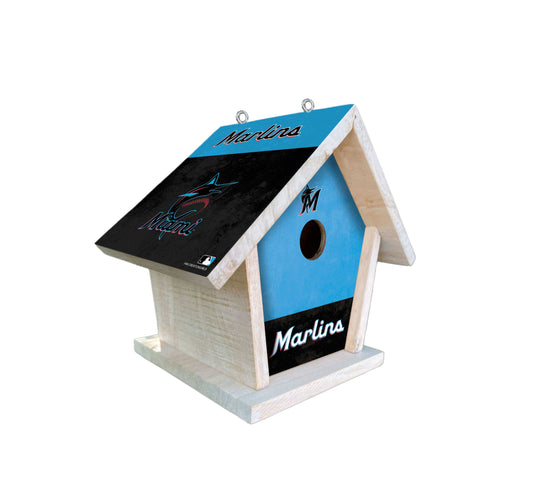 Fan Creations MLB Miami Marlins-Themed Birdhouse – White Mahogany with Bright UV Printed Team Colors