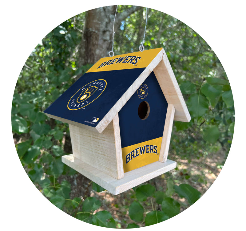 Load image into Gallery viewer, Fan Creations MLB Milwaukee Brewers-Themed Birdhouse – White Mahogany with Bright UV Printed Team Colors
