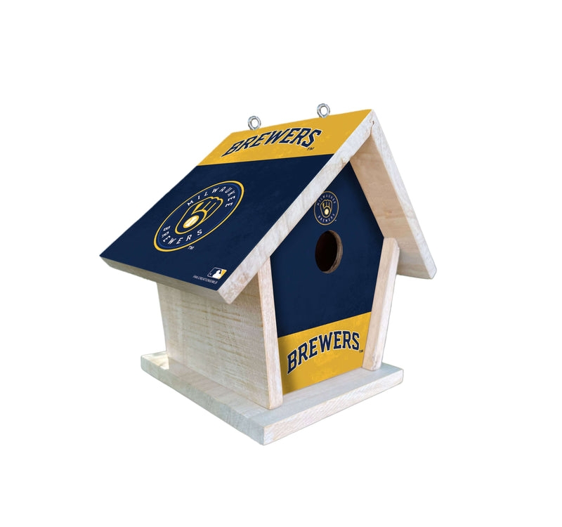 Load image into Gallery viewer, Fan Creations MLB Milwaukee Brewers-Themed Birdhouse – White Mahogany with Bright UV Printed Team Colors
