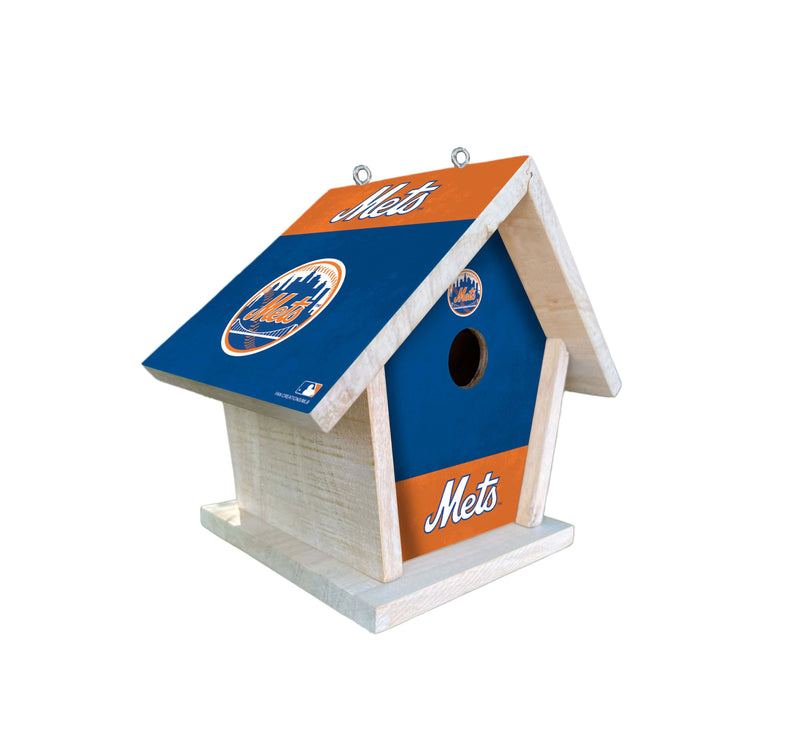 Load image into Gallery viewer, Fan Creations MLB New York Mets-Themed Birdhouse – White Mahogany with Bright UV Printed Team Colors

