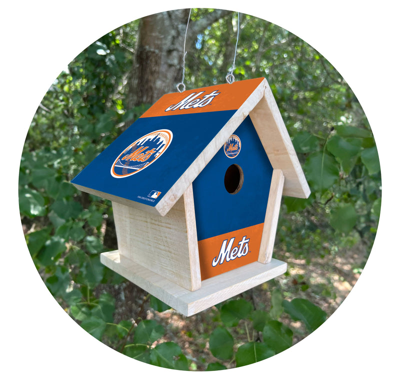 Load image into Gallery viewer, Fan Creations MLB New York Mets-Themed Birdhouse – White Mahogany with Bright UV Printed Team Colors
