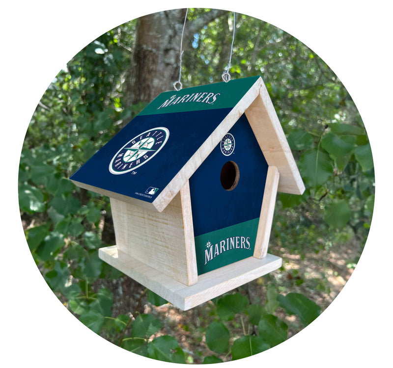 Load image into Gallery viewer, Fan Creations MLB Seattle Mariners-Themed Birdhouse – White Mahogany with Bright UV Printed Team Colors
