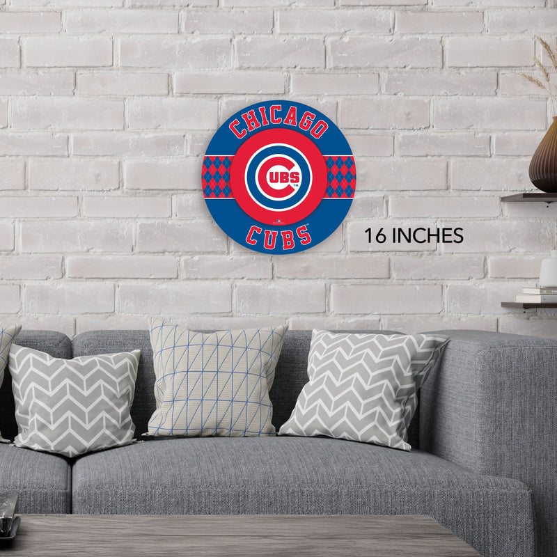 Load image into Gallery viewer, Fan Creations MLB Chicago Cubs Argyle 16inc Circle Wall Art

