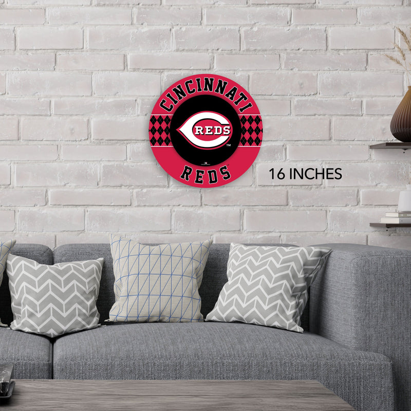 Load image into Gallery viewer, Fan Creations MLB Cincinnati Reds Argyle 16inc Circle Wall Art
