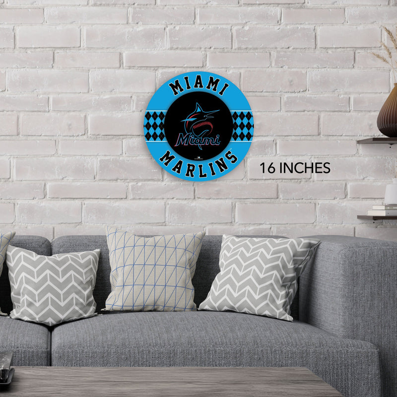 Load image into Gallery viewer, Fan Creations MLB Miami Marlins Argyle 16inc Circle Wall Art

